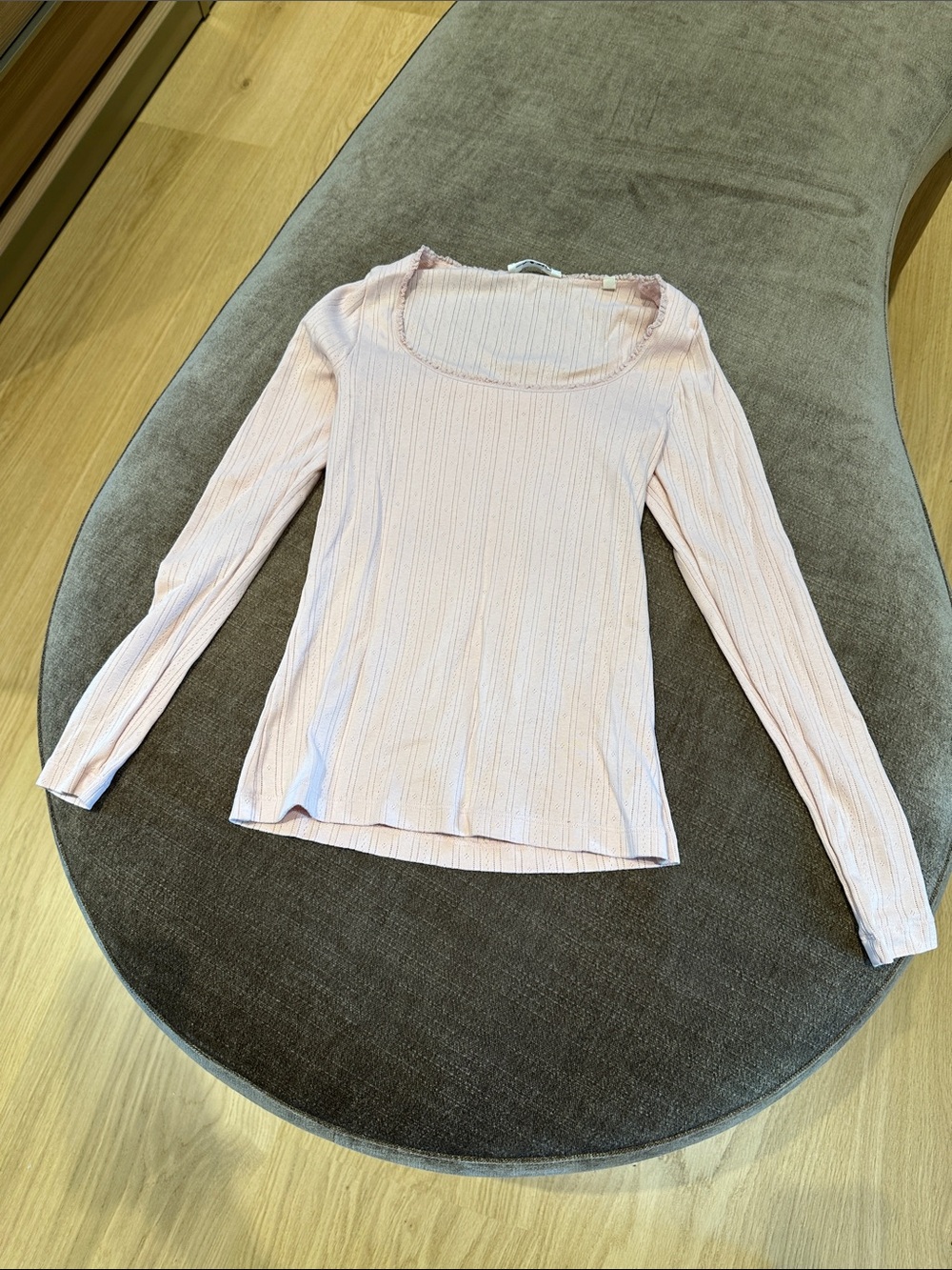 Doen Light Pink Ribbed Long Sleeve Scoop Neck Top Romy EUC small blush